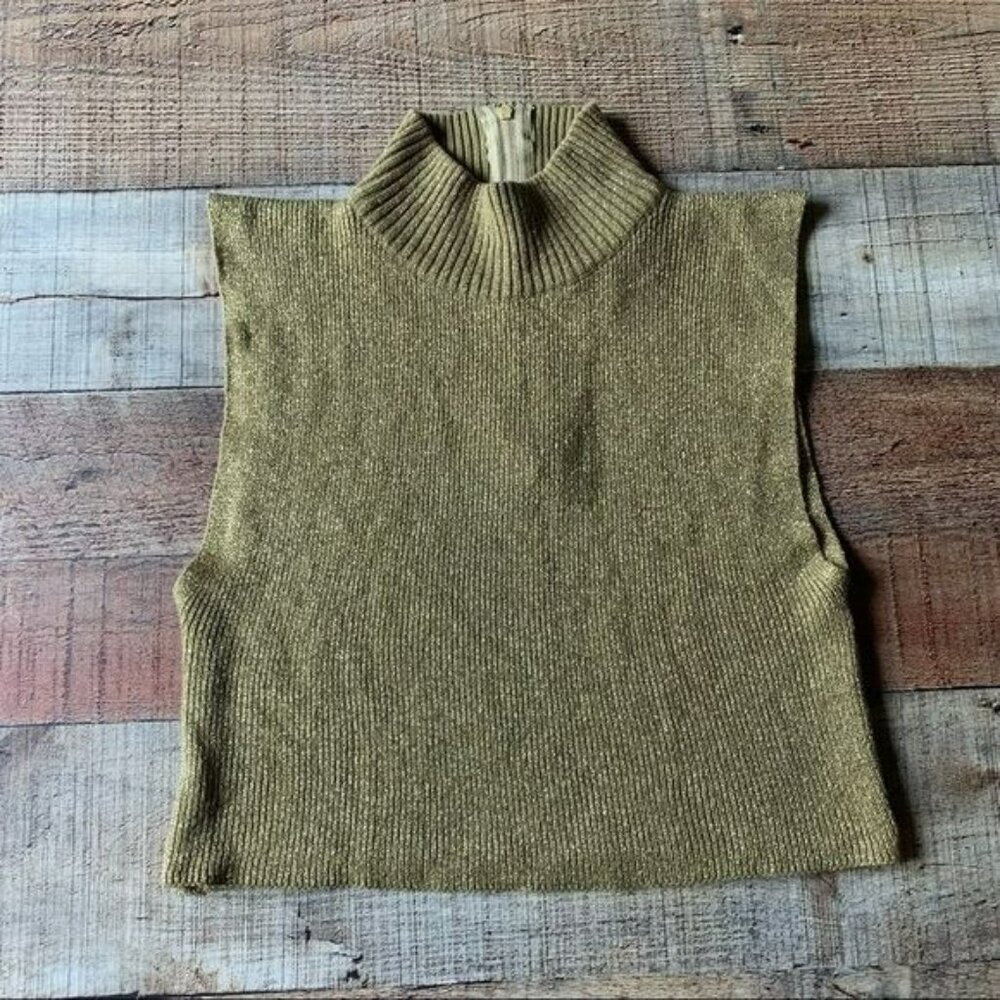 Bechamel womens one size gold metallic crop top cowl neck tank with zip back
